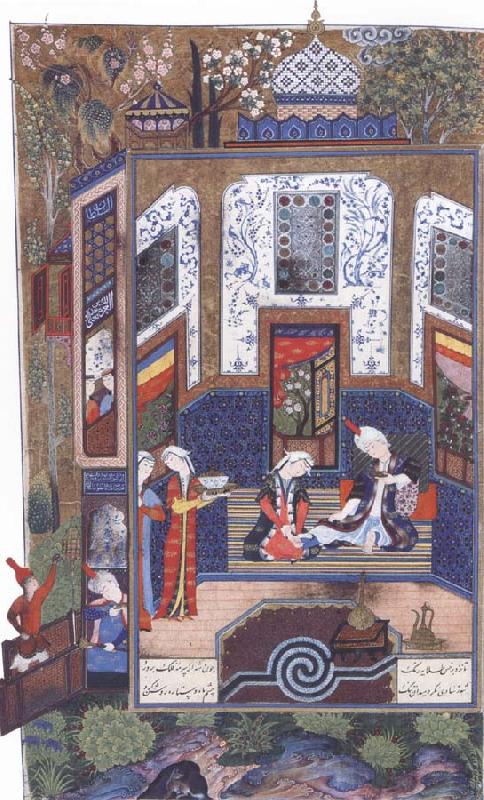 Sultan Muhammad Prince Bahram i Gor listens to the tale of the princess of Persia beneath the white pavilion Norge oil painting art